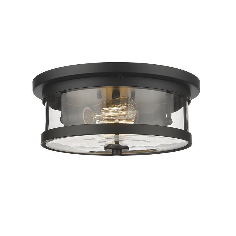 Industrial 2 Light Round Glass Flush Mount, Black