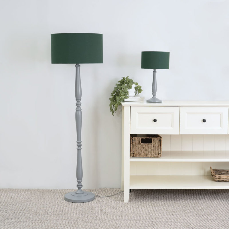 Arialdo 157cm Traditional Floor Lamp, Matte Grey, Green