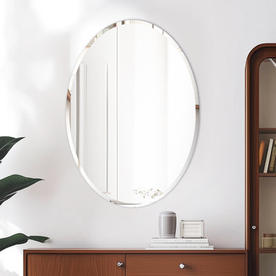 Minimalist Frameless Oval Decorative Wall Hanging Mirror Silver Vanity Mirror