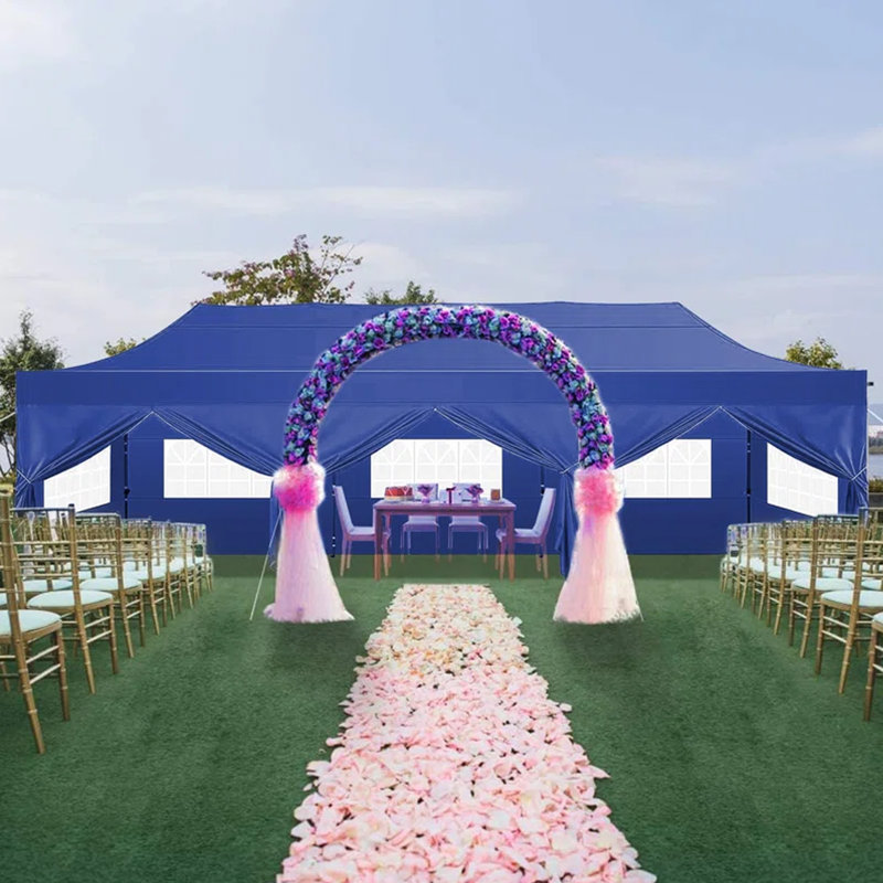 354" W x 118" D Real Heavy Duty Steel Pop-Up Canopy with 8 Removable Sidewalls, Navy