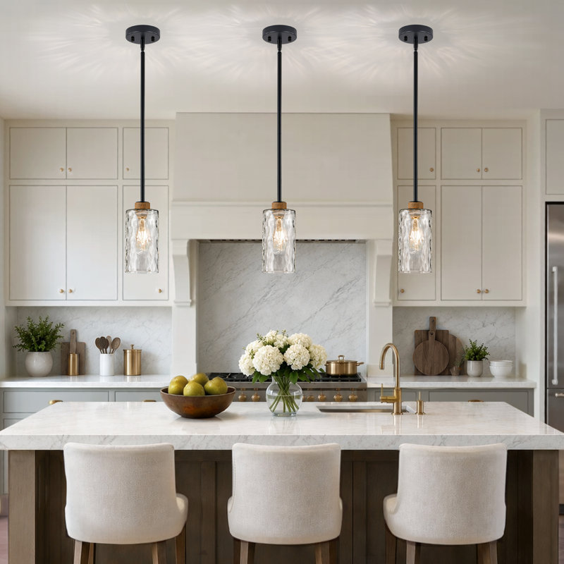 1-Light Simple Glass Pendant Light with Linen, Adjustable Swivel Canopy for Kitchen Island, Dining Rooms, Entryways