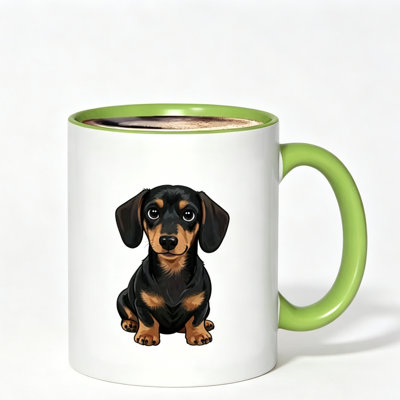 Ceramic Coffee Mug Featuring an Adorable Dachshund Puppy Design, Ideal for Enjoying Your Morning Coffee.