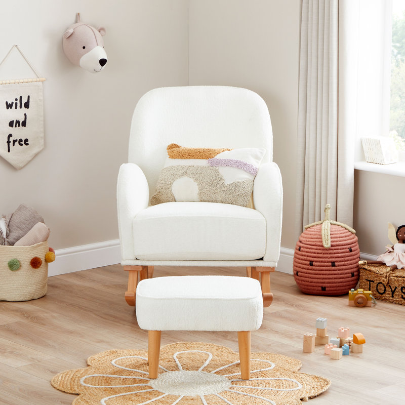 Freya Nursing Chair with Stool, Off White Bouclé