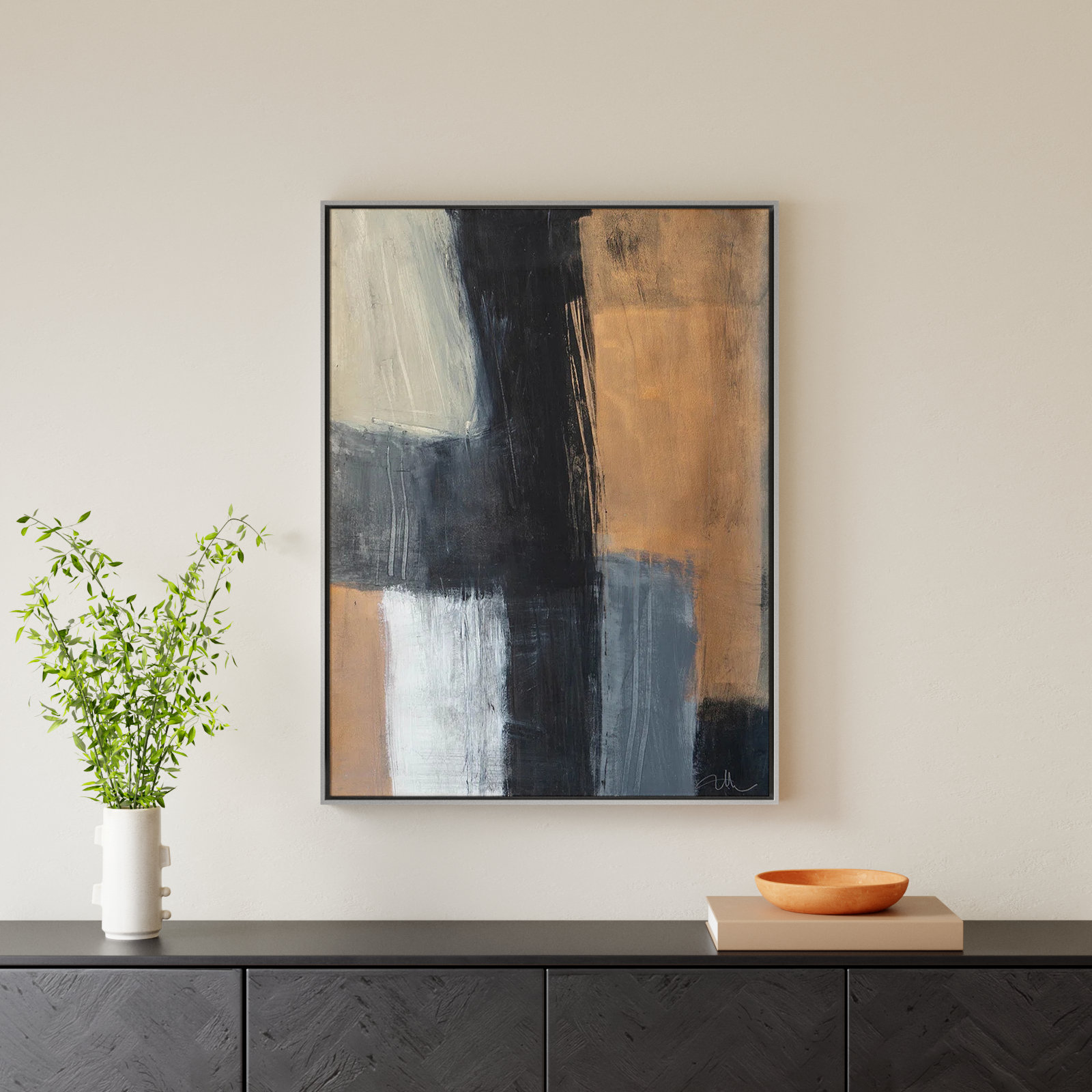 Calderon "Metallic Slate II" Print, 41.5" H x 31.5" W x 2" D, Silver Floater Framed, No Mat