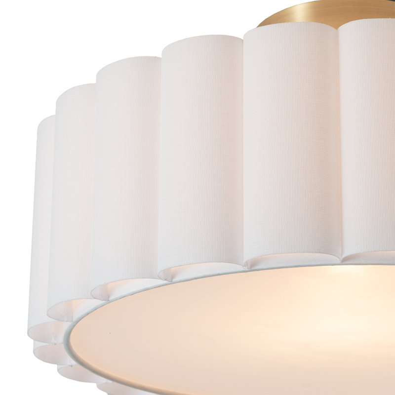 Lampe encastrée festonnée, laiton vieilli, lin blanc, diffuseur