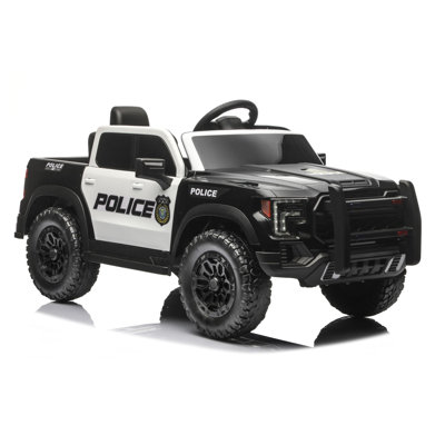 Kids Electric Ride-On Car in Black and White, 12V 7Ah Battery, Dual 380 Motors, Opening Doors, Music Player, Slow Start, 2.4G Remote Control, Swing Function, Police Lights, Four-Wheel Suspension