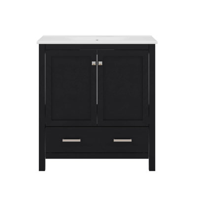 30" Bathroom Vanity With Single Sink, Bathroom Storage Cabinet With 2 Doors, Door Shelf And Drawer, Soft Closing