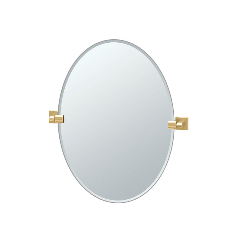 Elevate Frameless Oval Wall Mirror | Bathroom Vanity Pivoting and Beveled Mirror, Brushed Brass, 26.5" H x 24" W