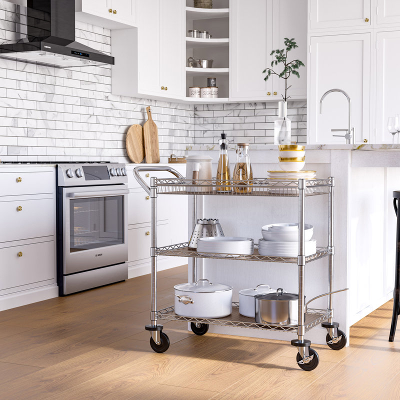 3-Tier NSF Utility Cart with Shelf Liners, Chrome
