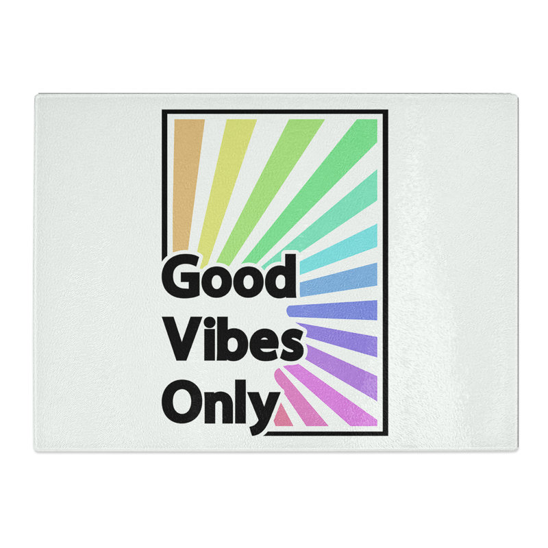 Good Vibes Only Rainbow Typography Quote  Glass Chopping Board