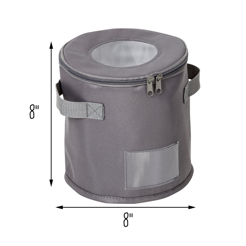 Gray Polyester 8" Round Dinnerware Storage Box with Zipper