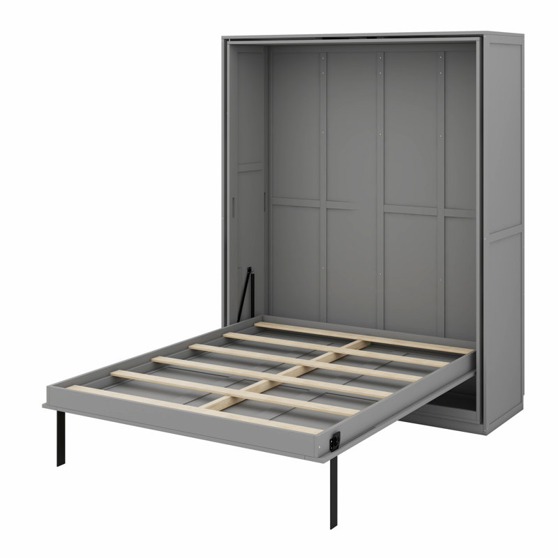 Lit escamotable rotatif multifonctionnel, supports de rangement cachés intégrés, Gris