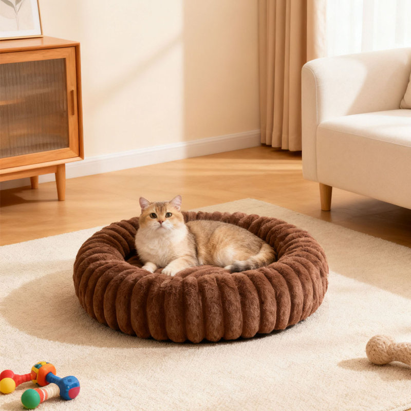 Faux Fur Pet Bed, Brown, 60cm W x 60cm D