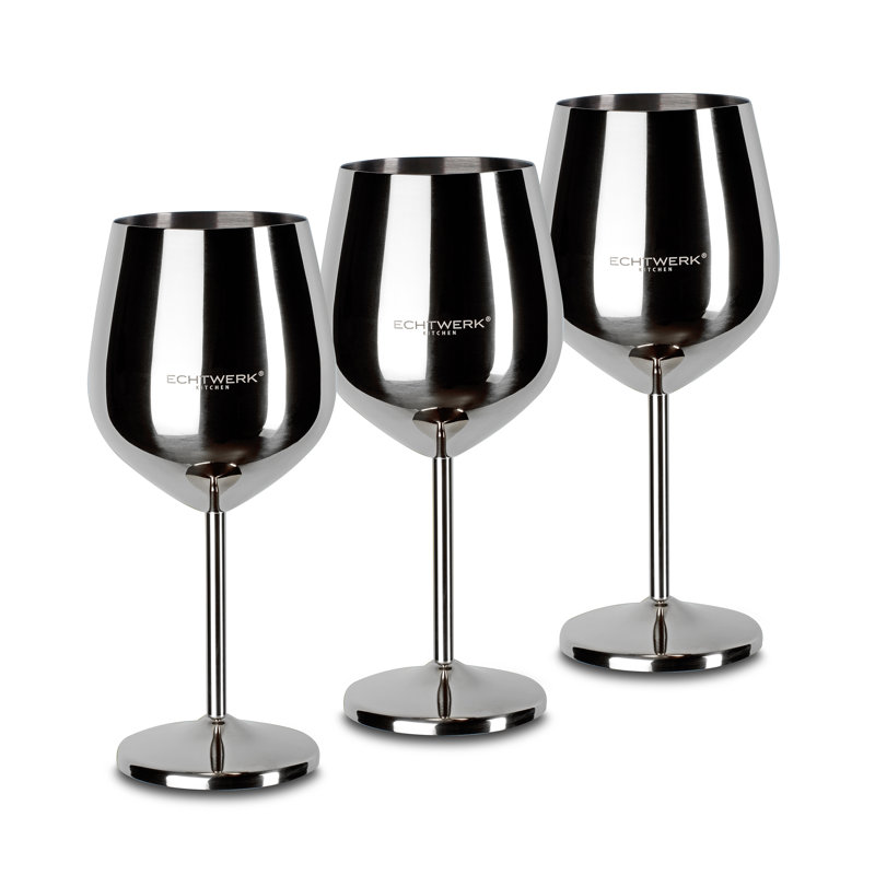 Echtwerk bruchsichere Weingläser/Weinkelche aus Edelstahl, 6tlg, 21x 7,3cm, 0,5L, Silver