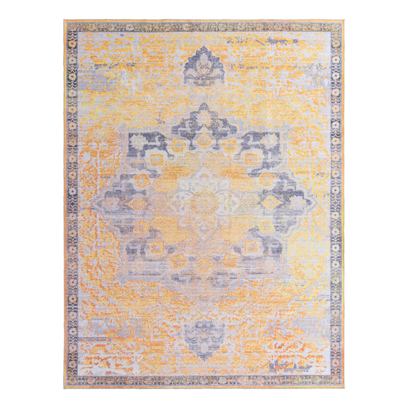 Tapis oriental bleu / jaune Hymel, Rectangle 9 pi 2 po x 12 pi