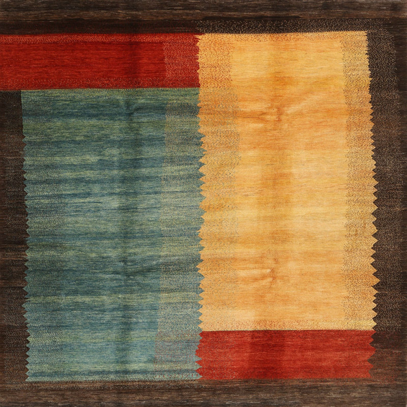 Tapis jaune/gris/brun contemporain, Carré 3 pi