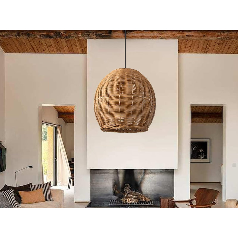 Luminaire suspendu rustique en rotin tissé, lustre suspendu de style campagnard rétro pour îlot de cuisine