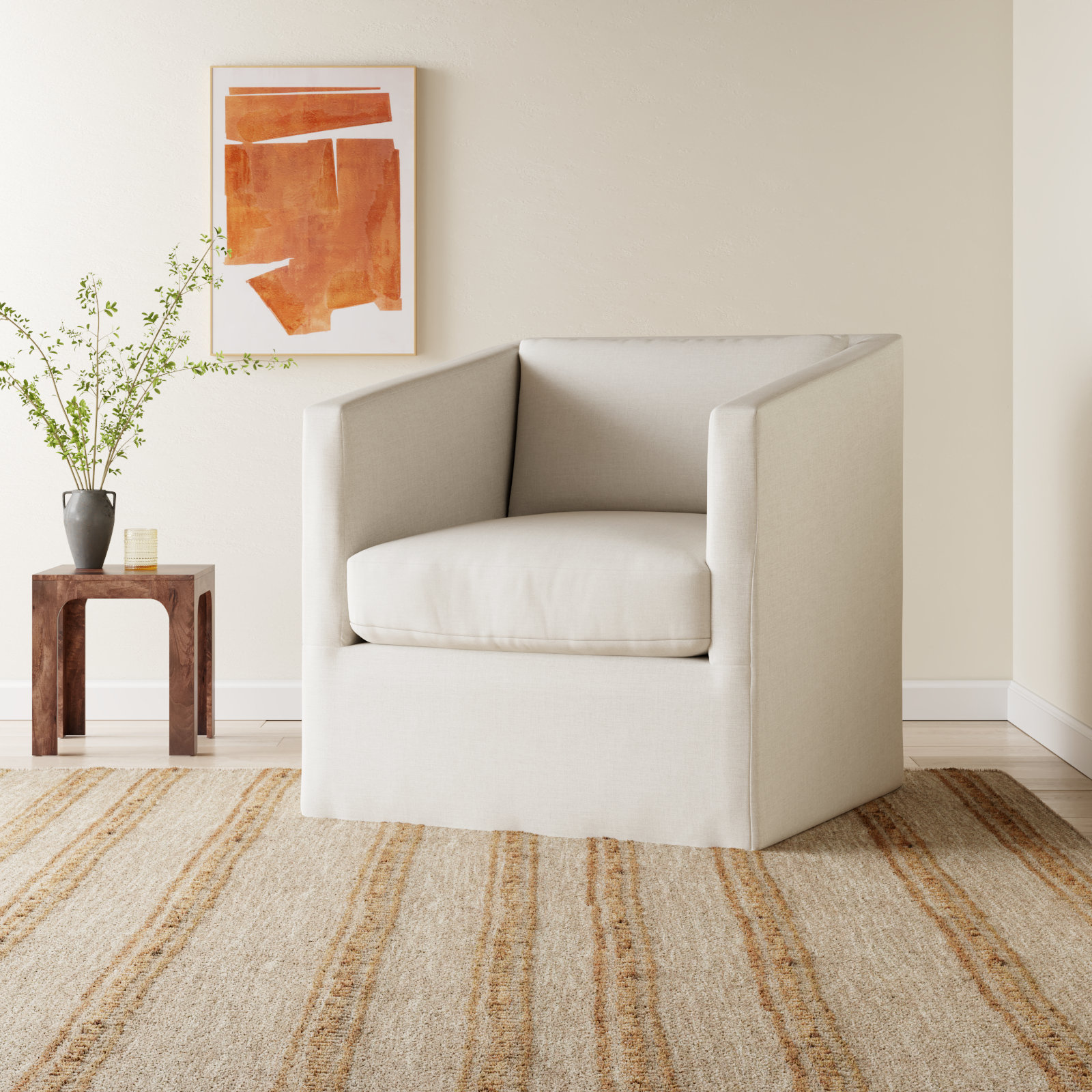 Emilie Slipcovered Chair And A Half, Oak, Monique Twine