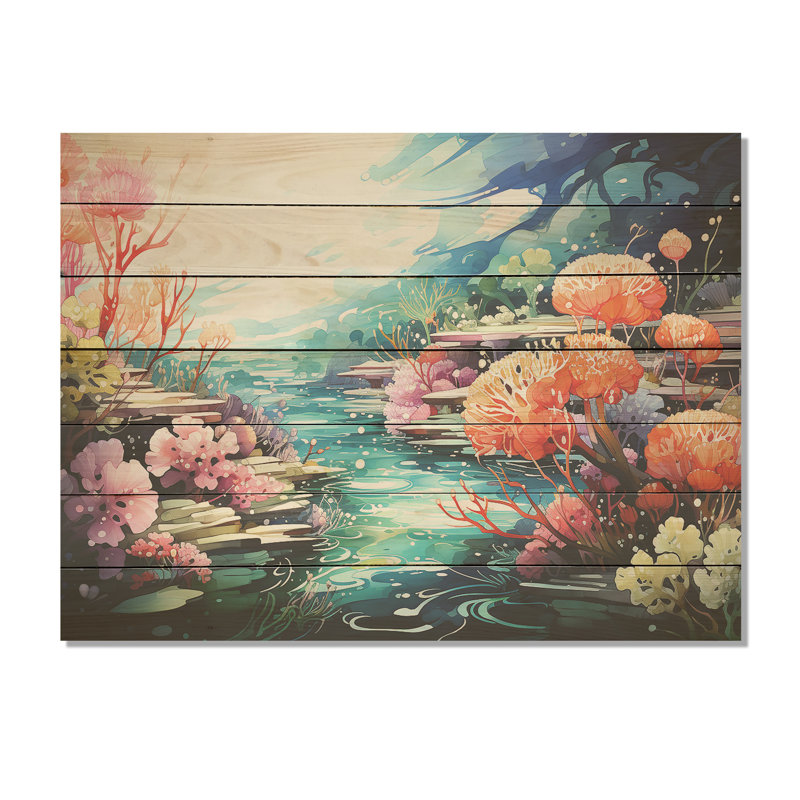 «Realistic Underwater Coral Garden III» - impression de corail sur bois, H 10 po x l 20 po x P 0,78 po