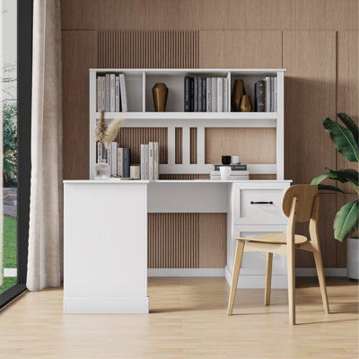 Bureau d'ordinateur à domicile avec huche, finition blanc antique