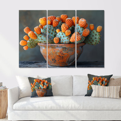 Ensemble de reproduction d'art mural orange cactus dans un vase I