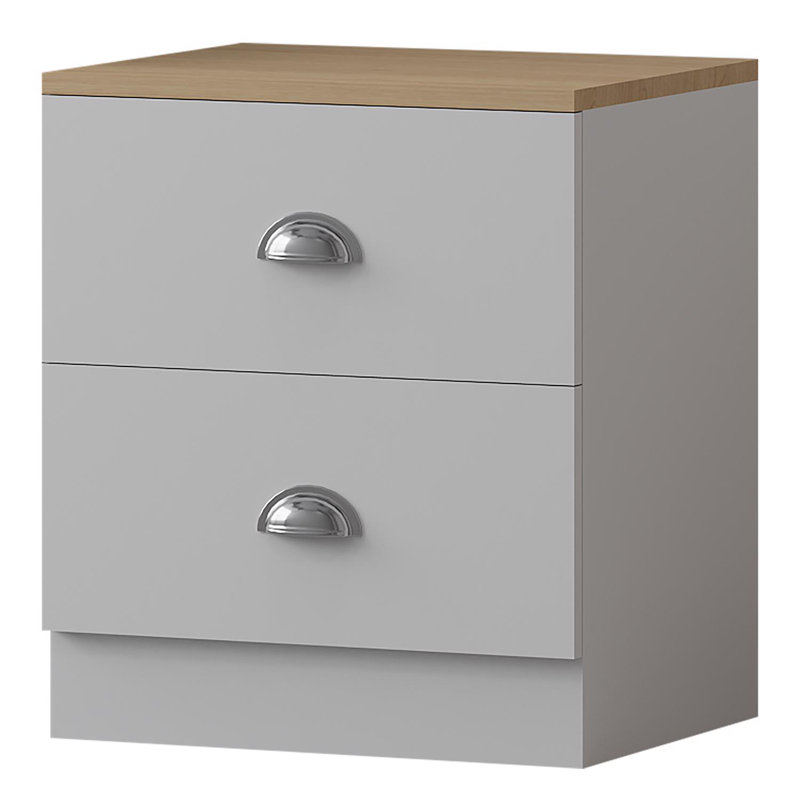 Grey Oak 2 Drawer Bedside Table, White