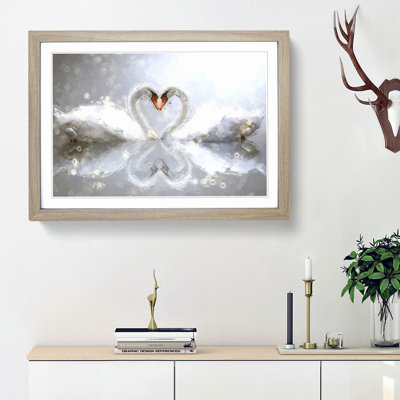 Swans Forming a Love Heart in Abstract - Framed Print
