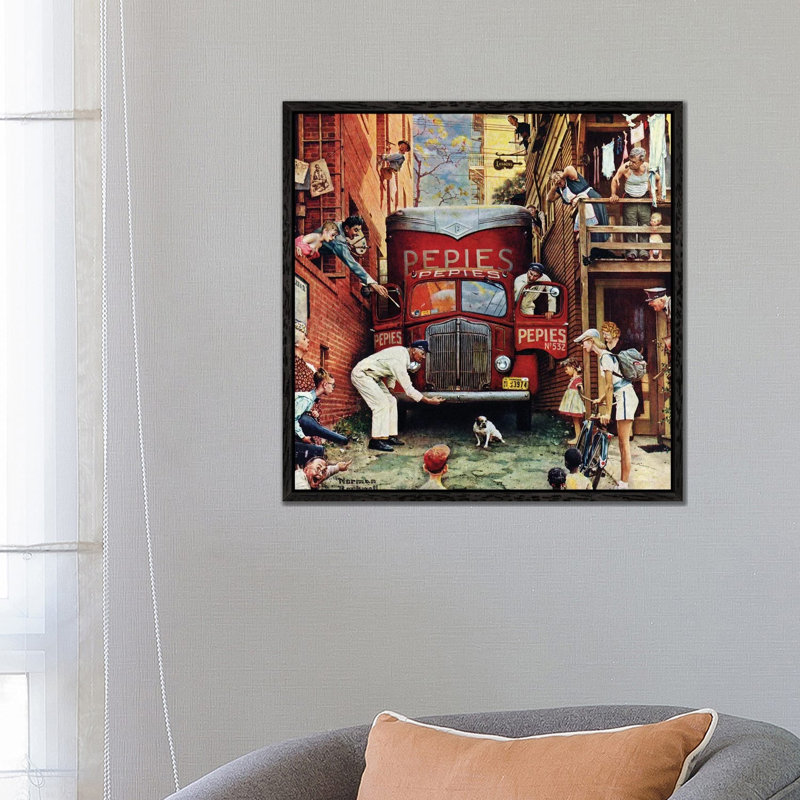 Road Block by Norman Rockwell - Gallery-Wrapped Canvas Giclée on Canvas, 66.04 cm H x 66.04 cm W, Black