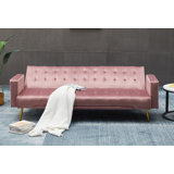 Stefaney Twin 75'' Velvet Cushioned Convertible Sofa