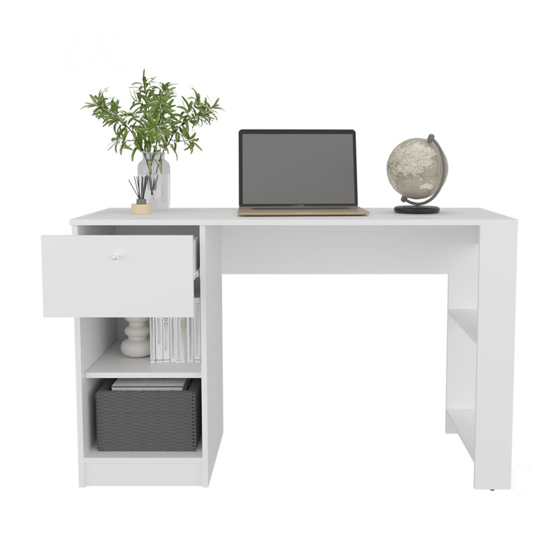 Bureau à 120 tiroirs 120 po Home, quatre tablettes, bureau d'écriture, bureau de jeu, bureau personnel, Blanc