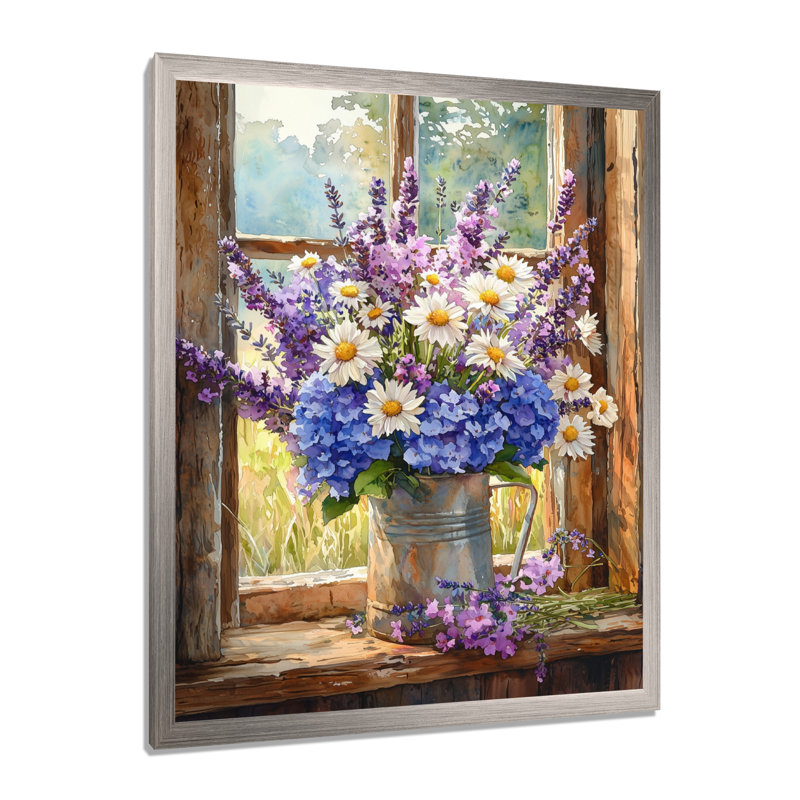 Jaeonna - impression sur toile florale, H 32 po x l 16 po, Picture Framed, Argent argent