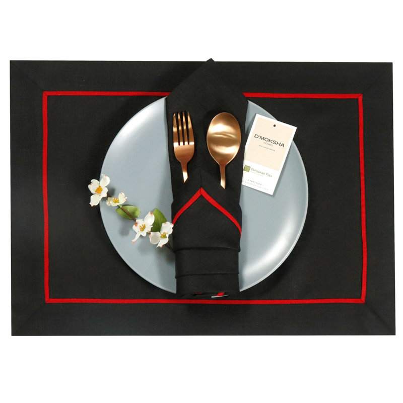 Napperon en lin, Noir / rouge
