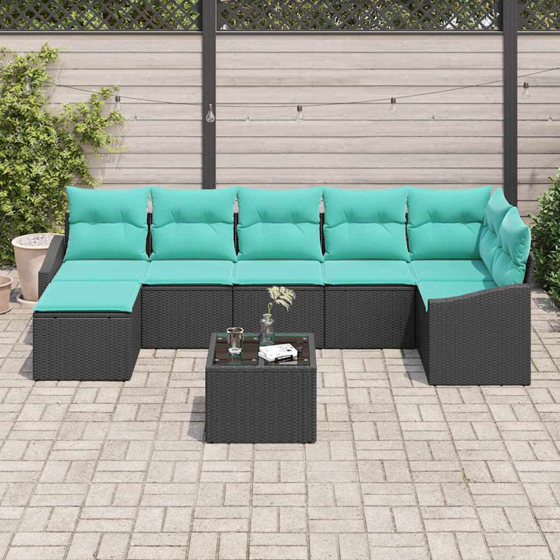 Ensemble de canapé de jardin avec coussins vidaXL 8 pièces noir et turquoise