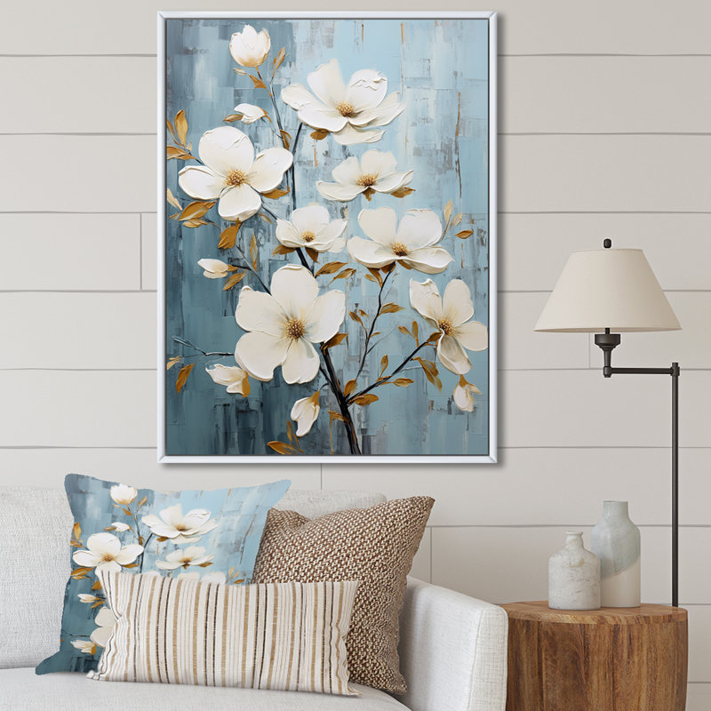 Paix bleue et blanche - impression, Cadre flottant blanc, H 20 po x l 12 po x P 1 po