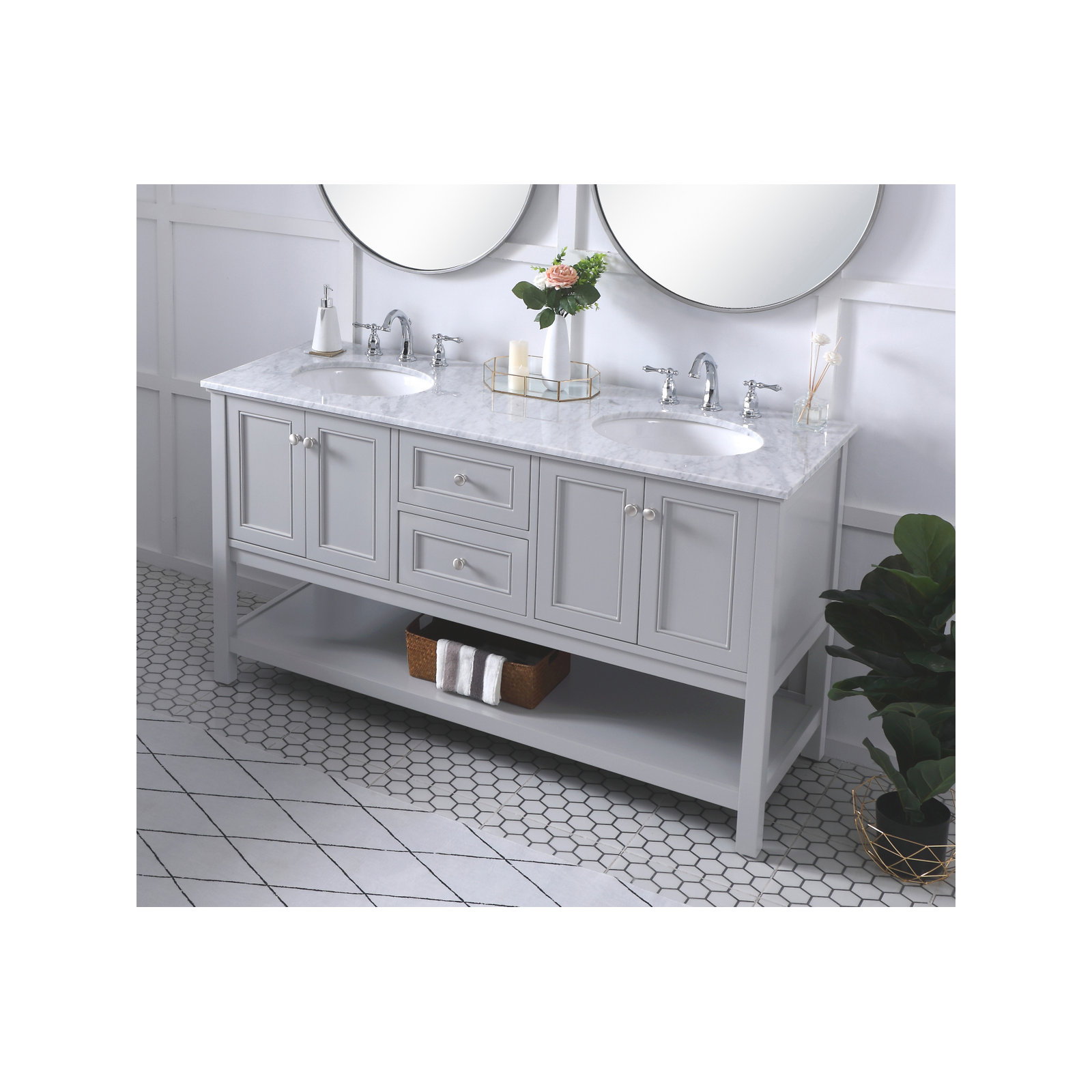 Bonsai 60'' Double Bathroom Vanity, Gray