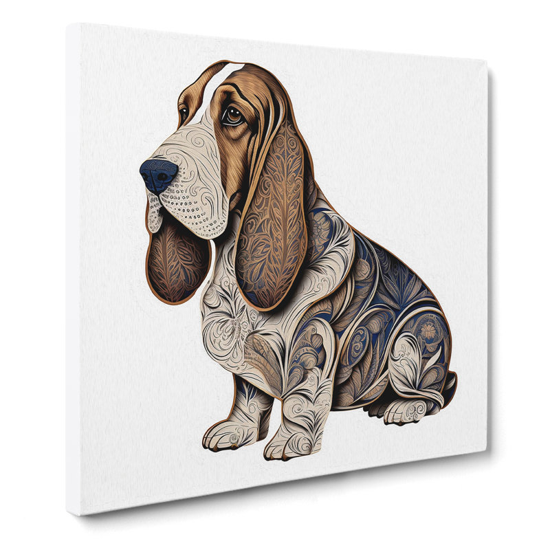 Basset Hound Ornamental Art - Wrapped Canvas, 50cm H x 50cm W x 3cm D
