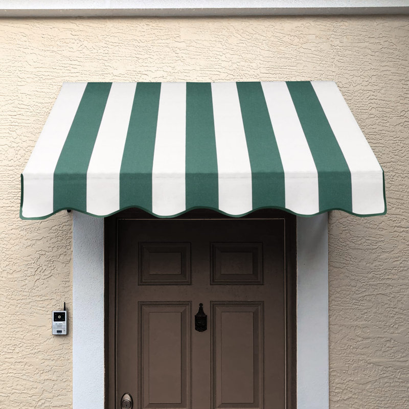 Auvent fixe en tissu acrylique San Francisco Awntech, H 24 po x l 52,5 po x P 42 po, Forêt / rayure blanche
