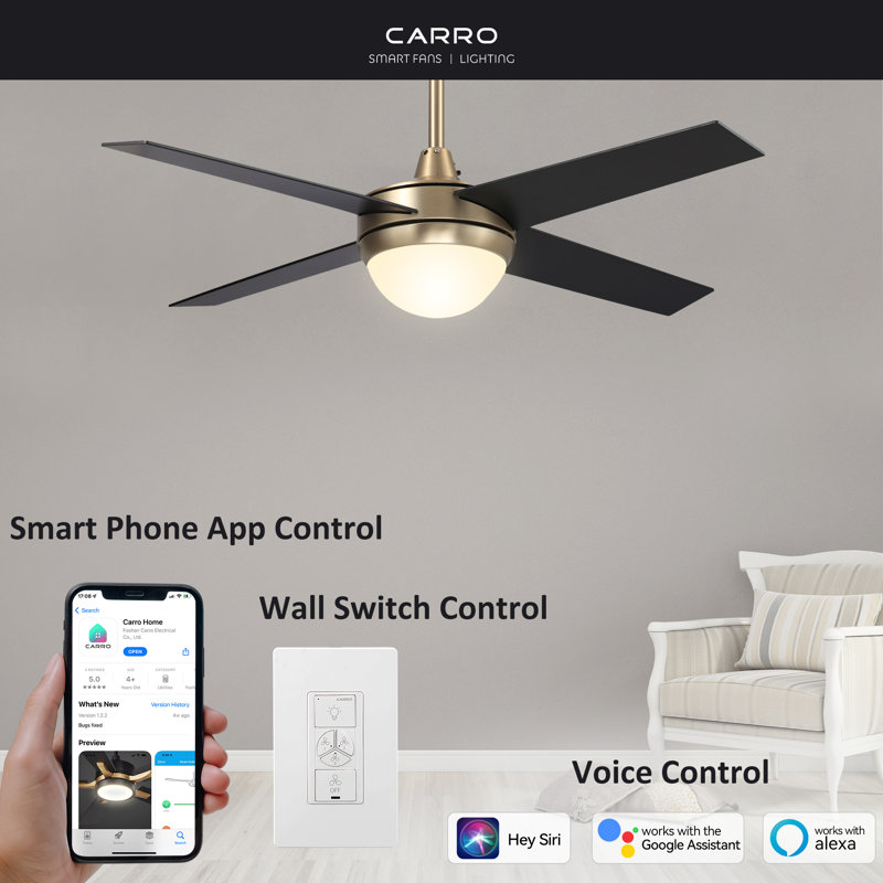  52" Smart Ceiling Fan with LED Lights, Wall Switch
