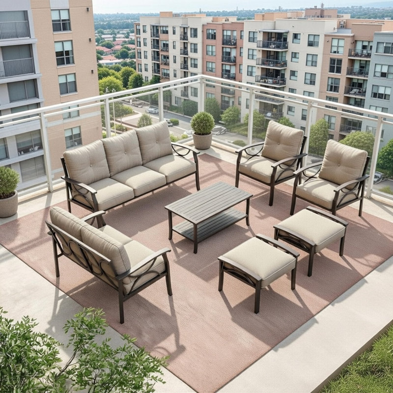 Ensemble de meubles de patio 7 pièces en métal, Beige
