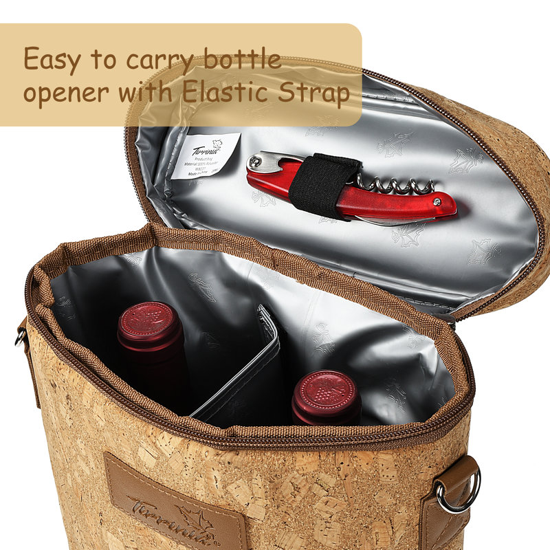 Cork Insulated 2 Bottle Wine Carrier Tote Bag