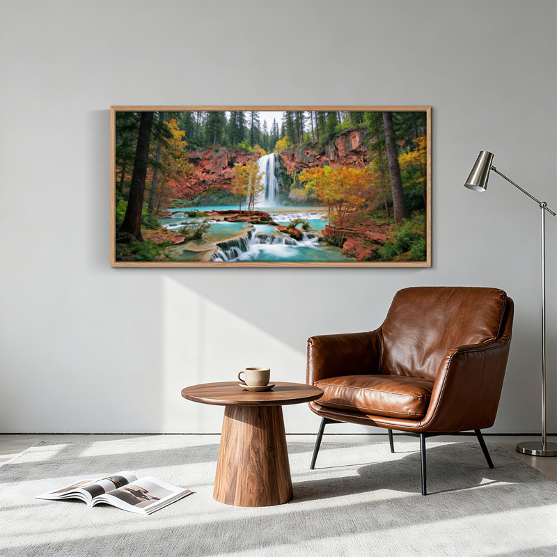 "Waterfall Forest", reproduction d'art sur toile encadrée, ensemble de 1 48 pouces x 24 pouces, 48 x 24 pouces