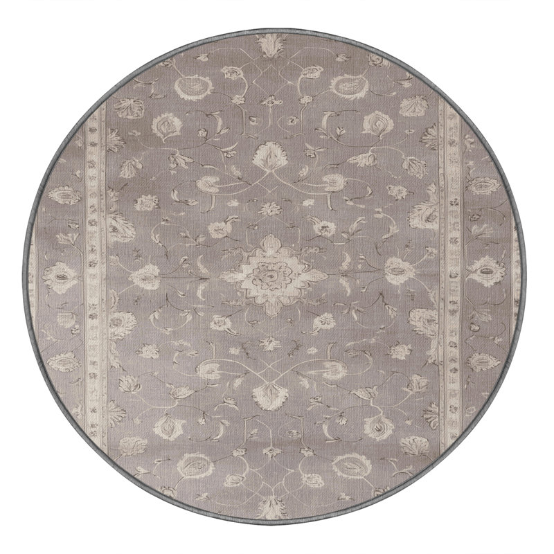 Machine Washable Tabriz Gray Area Rug, Round 3'