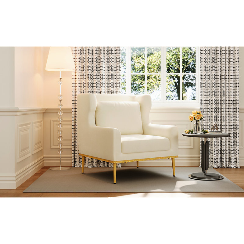 Chaise de lecture moderne en velours beige avec mousse haute densité et support lombaire avec revêtement, coussin de dossier