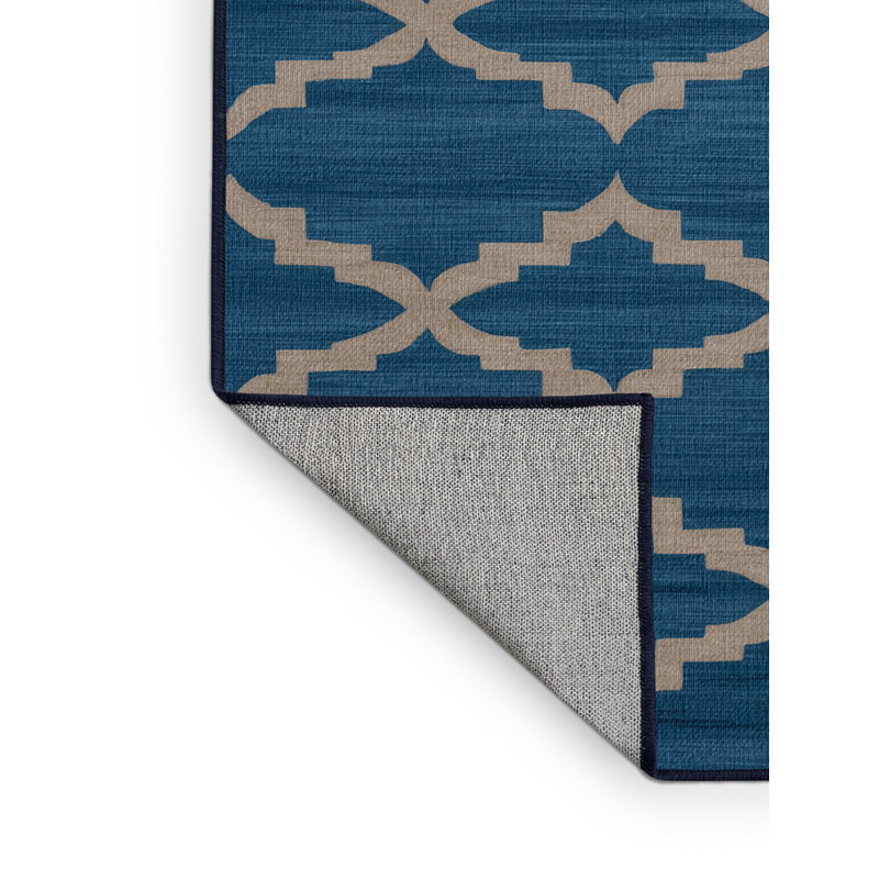 Tapis bleu en treillis lavable à la machine, Rectangulaire 3 pi x 5 pi
