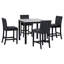 Ensemble de salle à manger 5 pièces avec table haute, comprenant une table à manger avec dessus en faux marbre et quatre chaises recouvertes de velours, noir.-612468770
