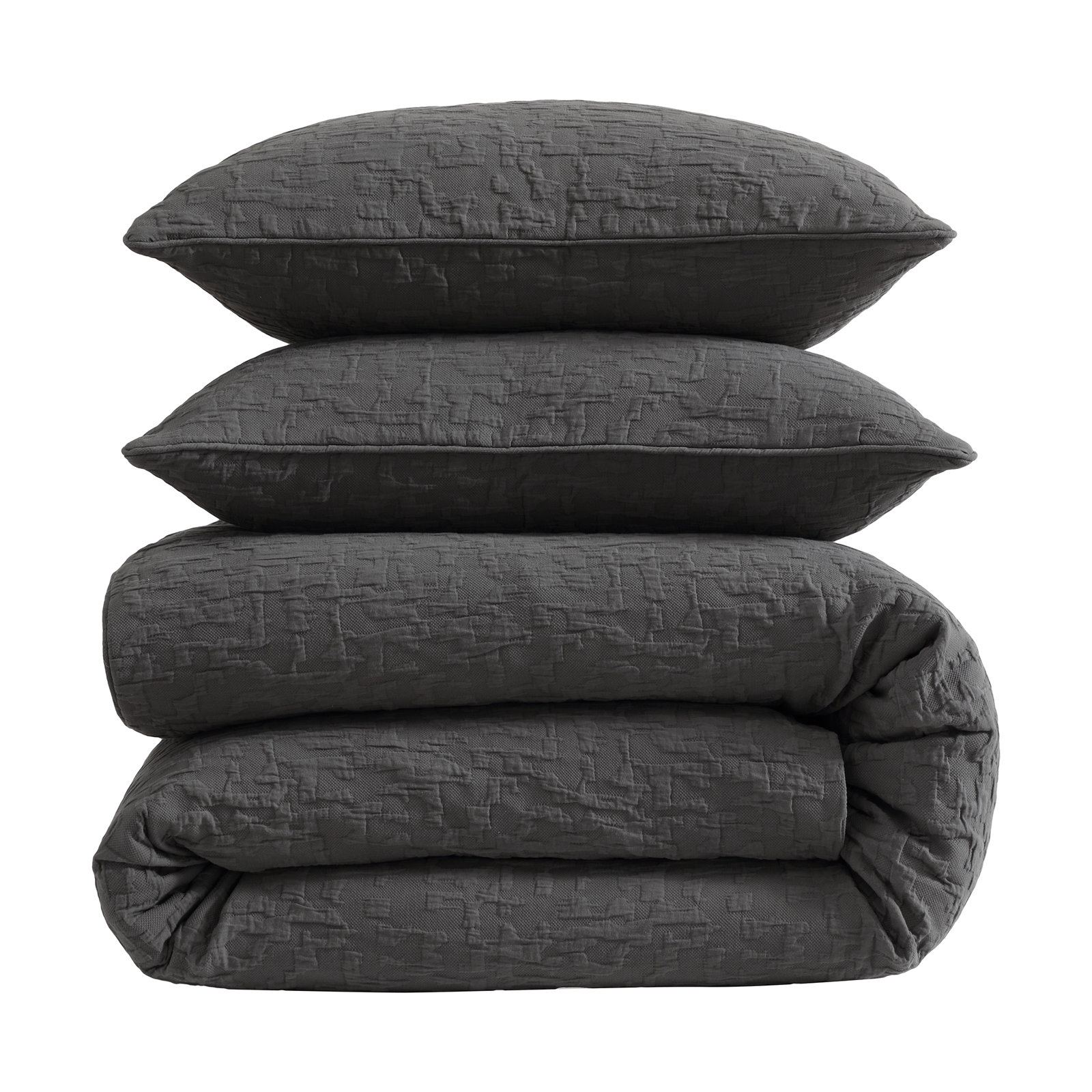 Bloomville Cotton Duvet Cover Set, King Duvet Cover + 2 King Shams, Gray