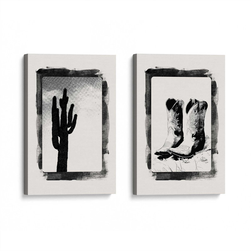 Ensemble de 2 cartes monochromes occidentales, Toile tendue, H 37 po x l 64 po