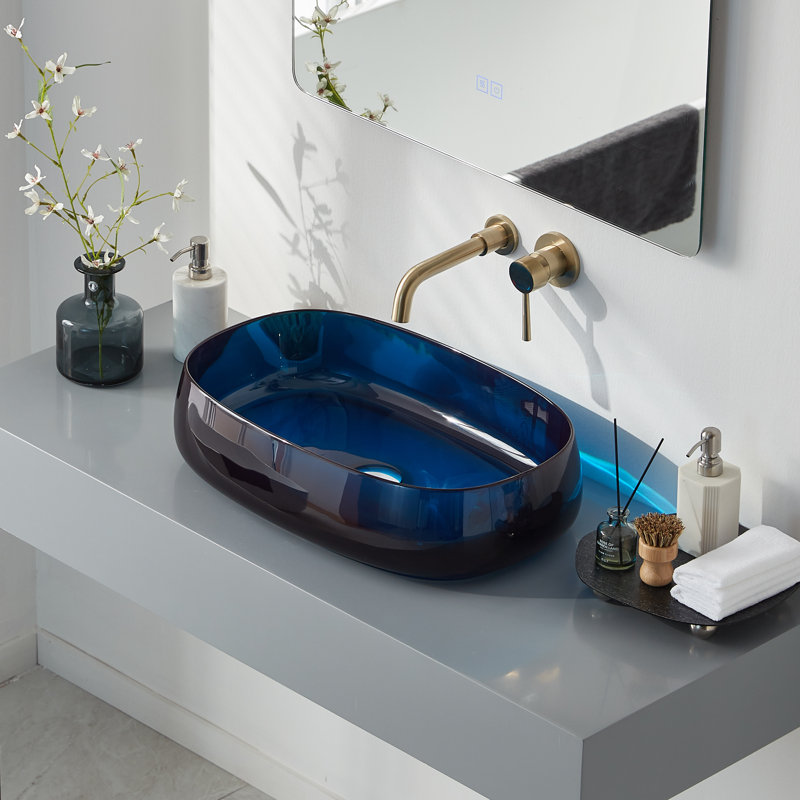 Pensen 23" x 15" Oval Transparent Resin Vessel Bathroom Sink, Blue
