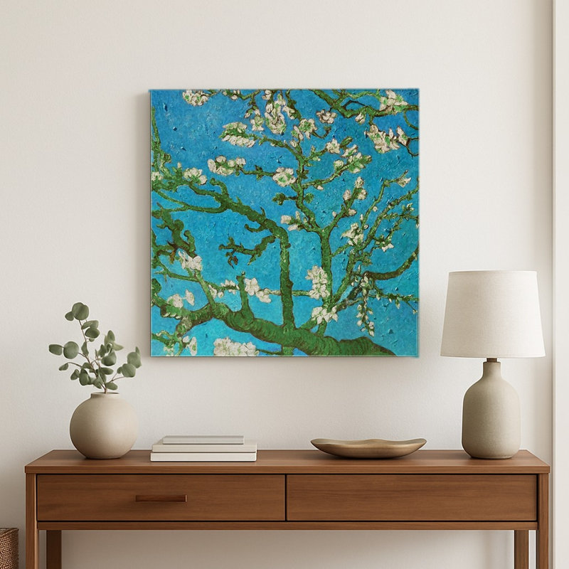 Fleurs d'amandier (1890) - Art mural carré en métal, H 12 po x l 12 po
