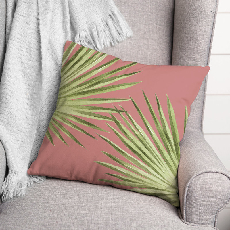 Palm Floral Outdoor Reversible Throw Pillow, 16" x 16", Pink